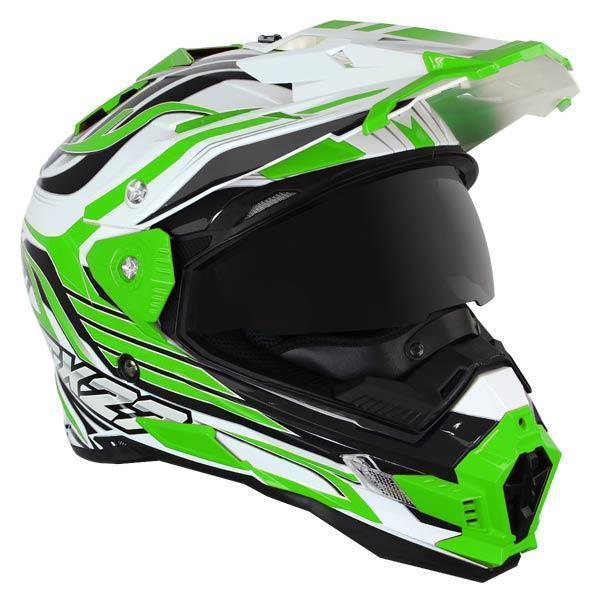 Snow Master TX-27 White Green DS Snowmobile Helmet