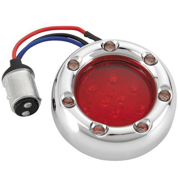 Arlen Ness 1157 Style LED Fire Ring Kit for Factory Turn Signal Housings (Red Lens, Chrome Trim, Red L.E.D. Trim, Dual Filament)