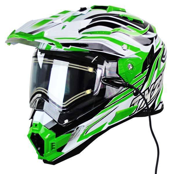 Snow Master TX-27 White Green DS Snowmobile Helmet