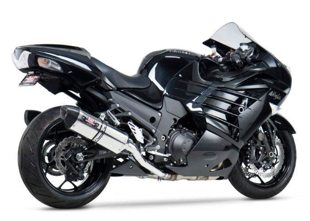 Yoshimura R-77 Polished Stainless Steel Slip-On Exhaust with Carbon Fiber Tip for 2013 Kawasaki ZX14 Dual