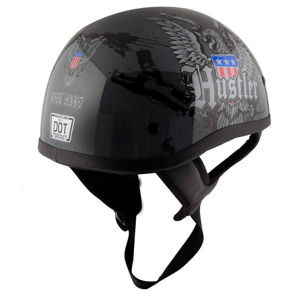 Hustler DOT HT-1 Ride Hard Dark Gray Glossy Skull Cap Helmet