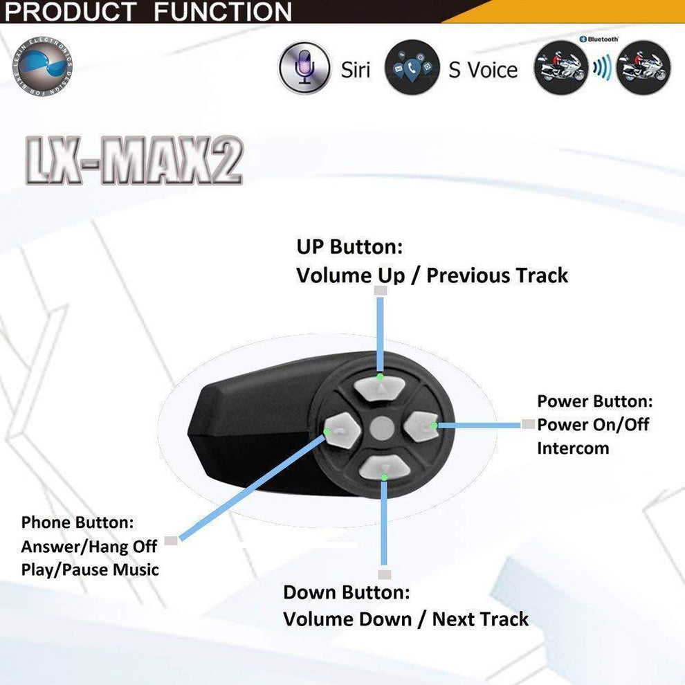 Lexin LX-MAX 2 Single Pack Command Bluetooth Motorcycle Helmet Communicator Headset / Intercom