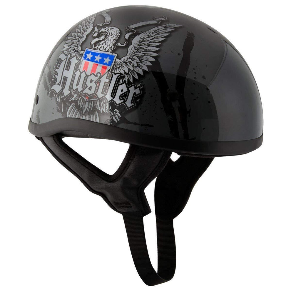 Hustler DOT HT-1 Ride Hard Dark Gray Glossy Skull Cap Helmet
