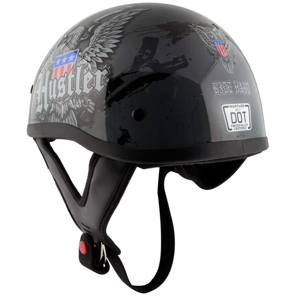 Hustler DOT HT-1 Ride Hard Dark Gray Glossy Skull Cap Helmet