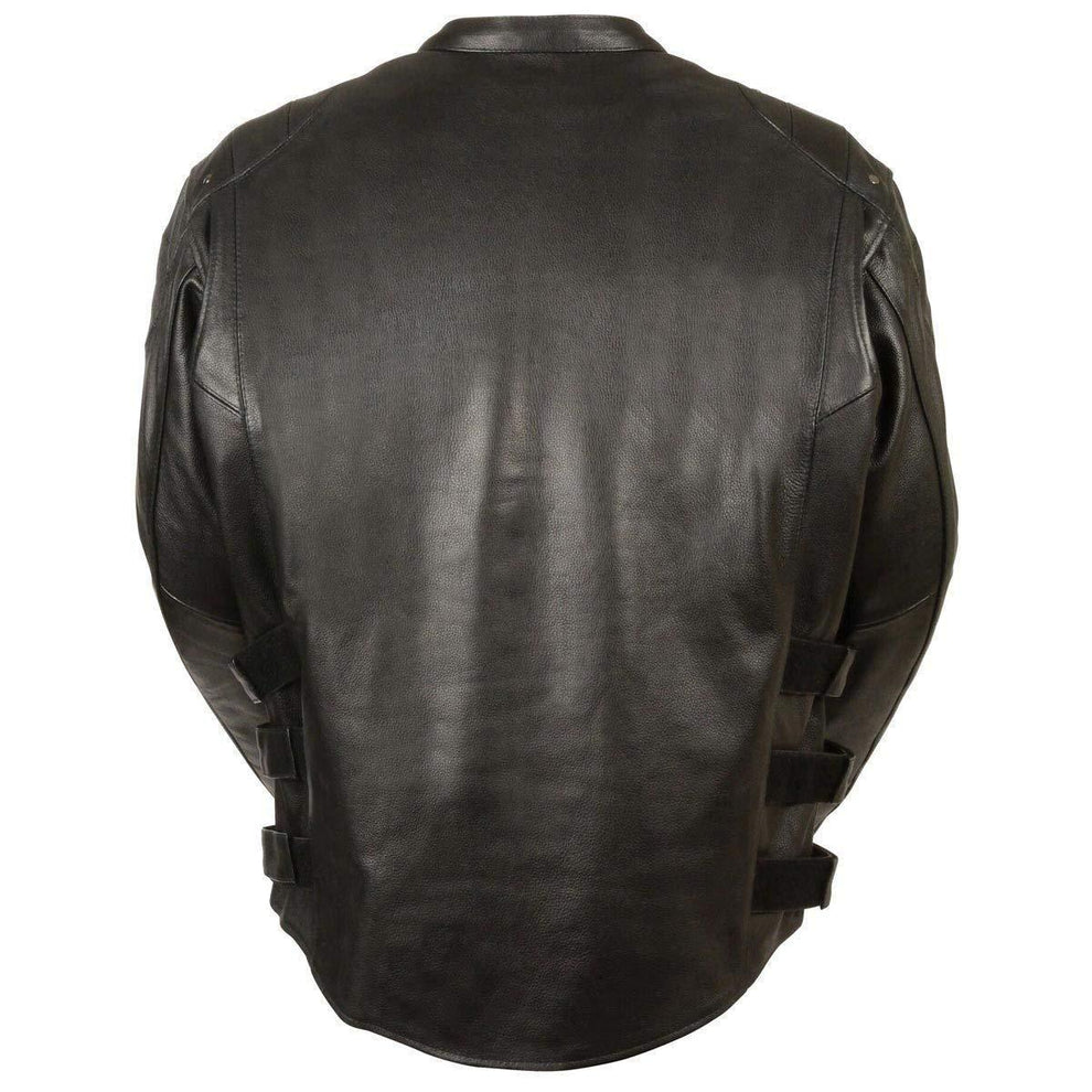 Milwaukee Leather Men's Assault Racer Black Leather Jacket with Triple Side Straps and Gun Pockets