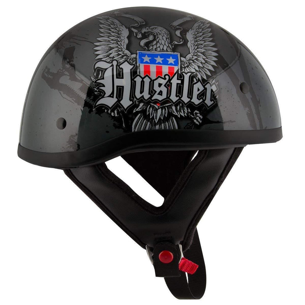 Hustler DOT HT-1 Ride Hard Dark Gray Glossy Skull Cap Helmet