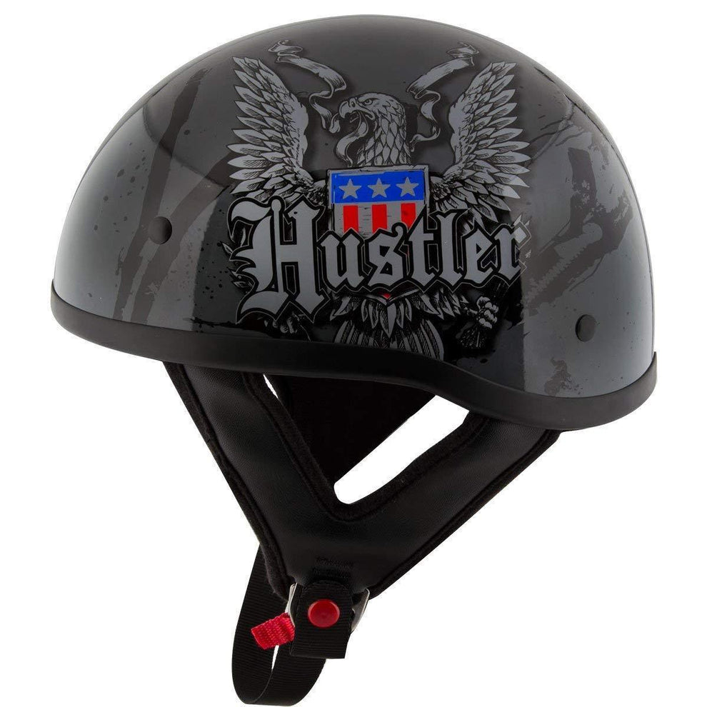 Hustler DOT HT-1 Ride Hard Dark Gray Glossy Skull Cap Helmet
