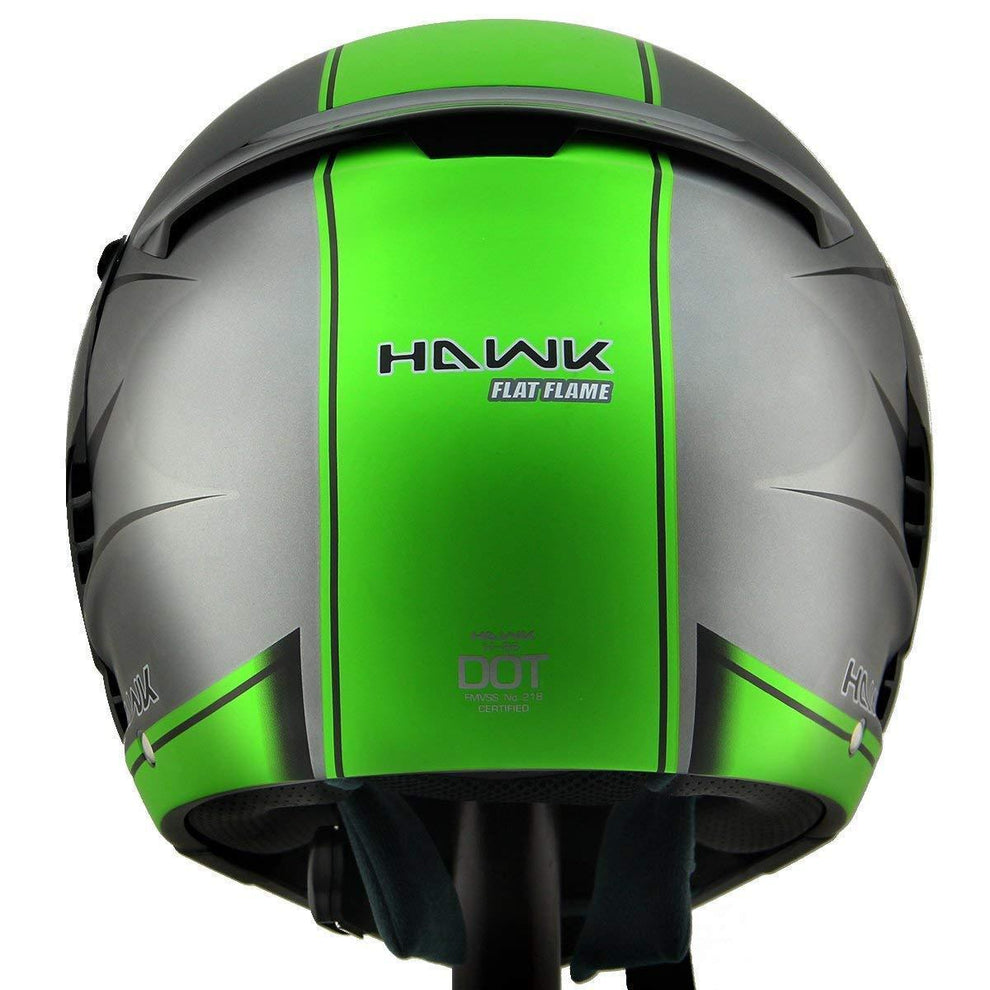 Hawk H-6661 'Blaze' Matte Grey/Green Dual-Visor Modular Motorcycle Helmet