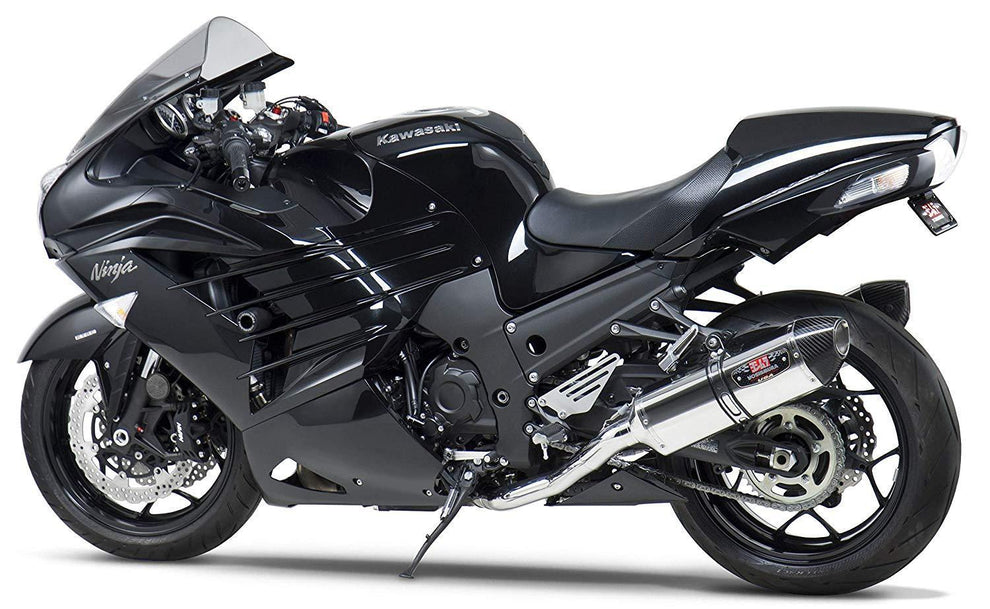 Yoshimura R-77 Polished Stainless Steel Slip-On Exhaust with Carbon Fiber Tip for 2013 Kawasaki ZX14 Dual