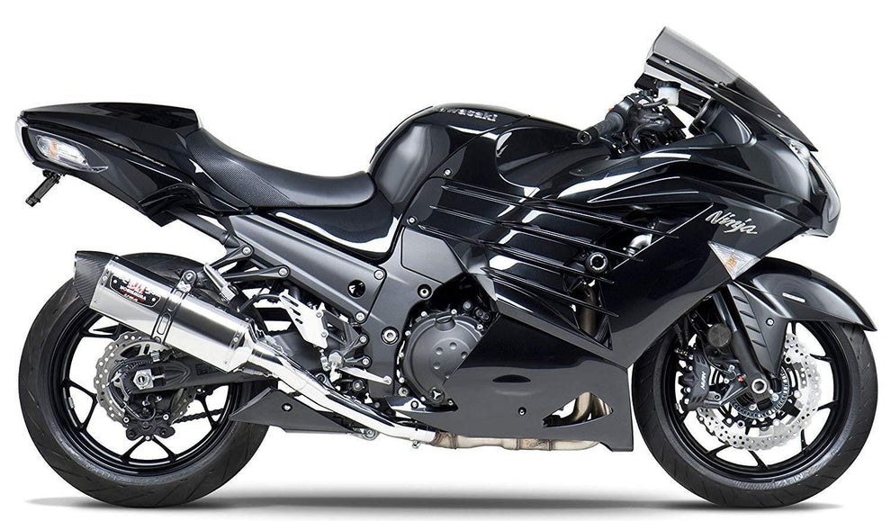 Yoshimura R-77 Polished Stainless Steel Slip-On Exhaust with Carbon Fiber Tip for 2013 Kawasaki ZX14 Dual