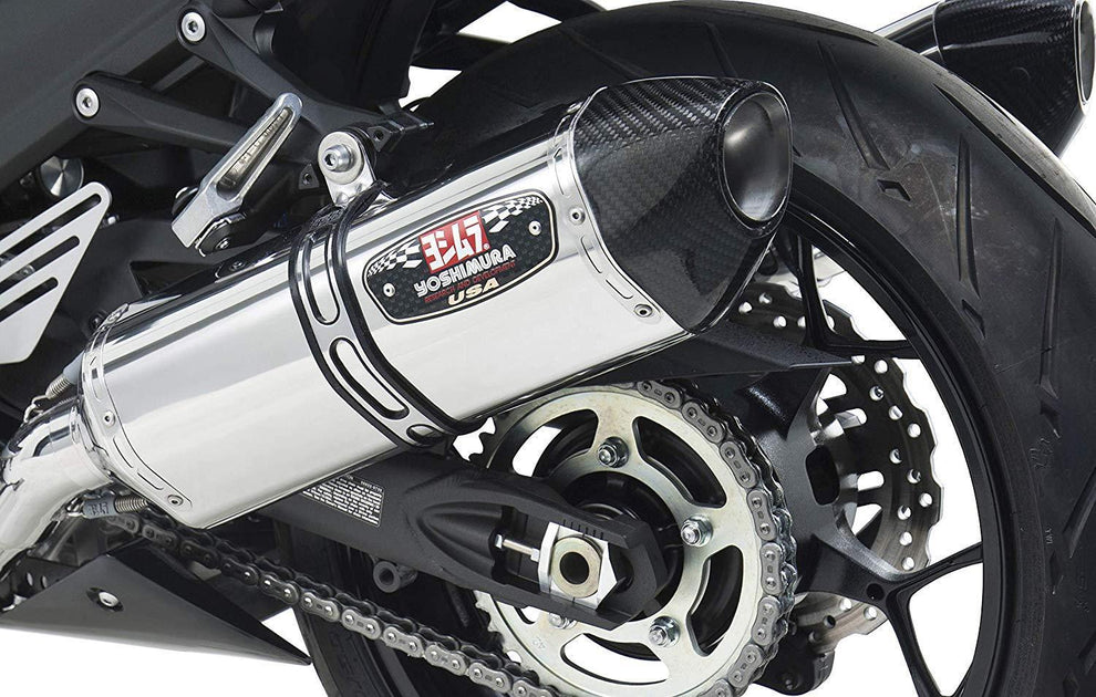 Yoshimura R-77 Polished Stainless Steel Slip-On Exhaust with Carbon Fiber Tip for 2013 Kawasaki ZX14 Dual