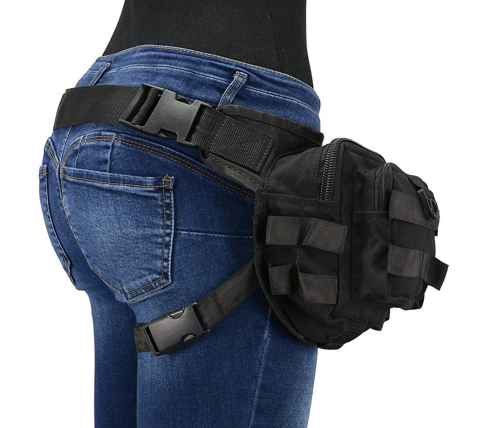 6X8X4 Conceal & Carry Black Textile Tactical Thigh Bag w/ Waist Belt