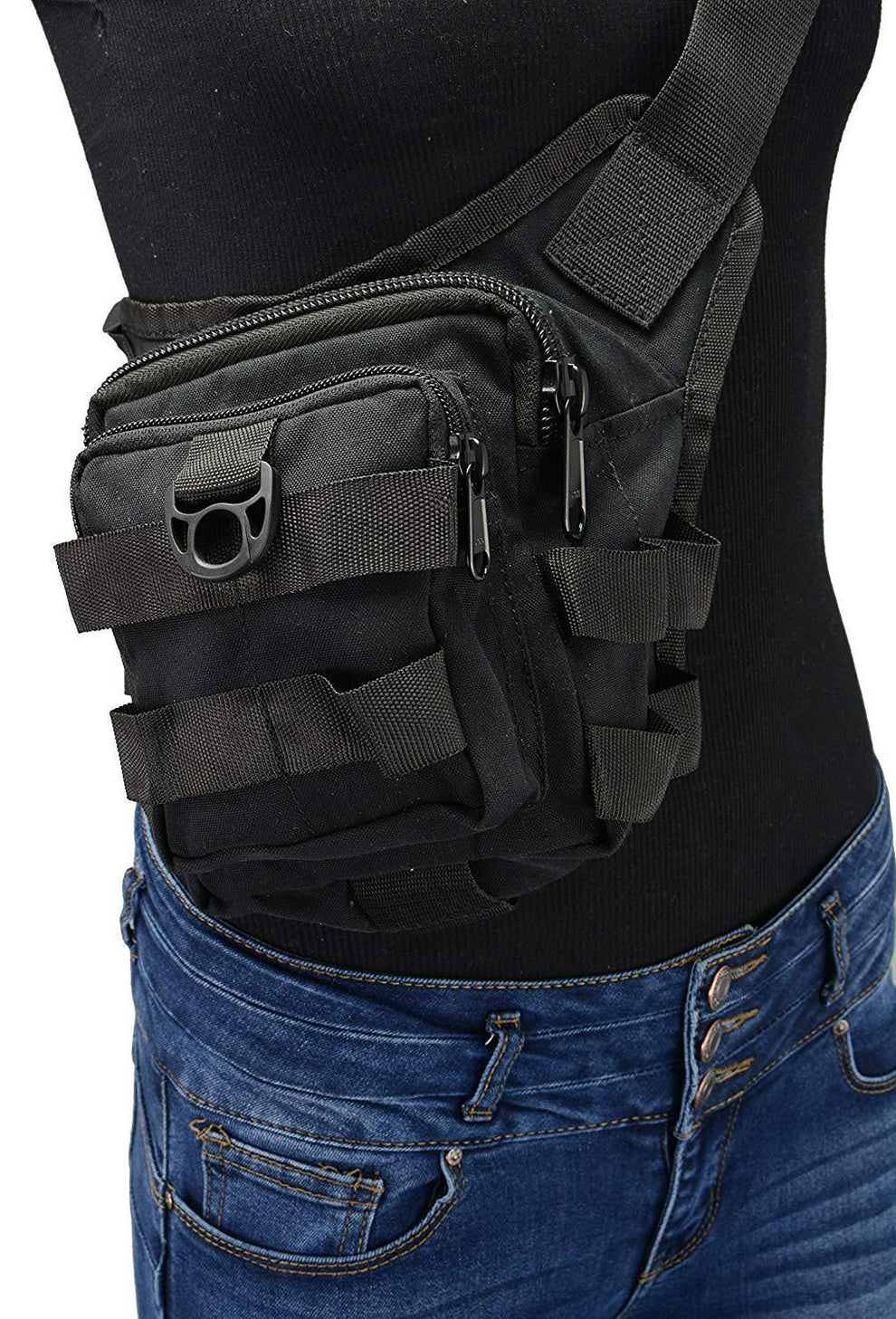 6X8X4 Conceal & Carry Black Textile Tactical Thigh Bag w/ Waist Belt