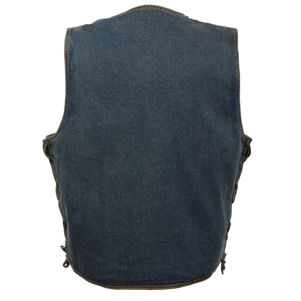 Milwaukee Performance Denim DM1315 Blue Men's Classic Snap Front Side Lace Denim Vest