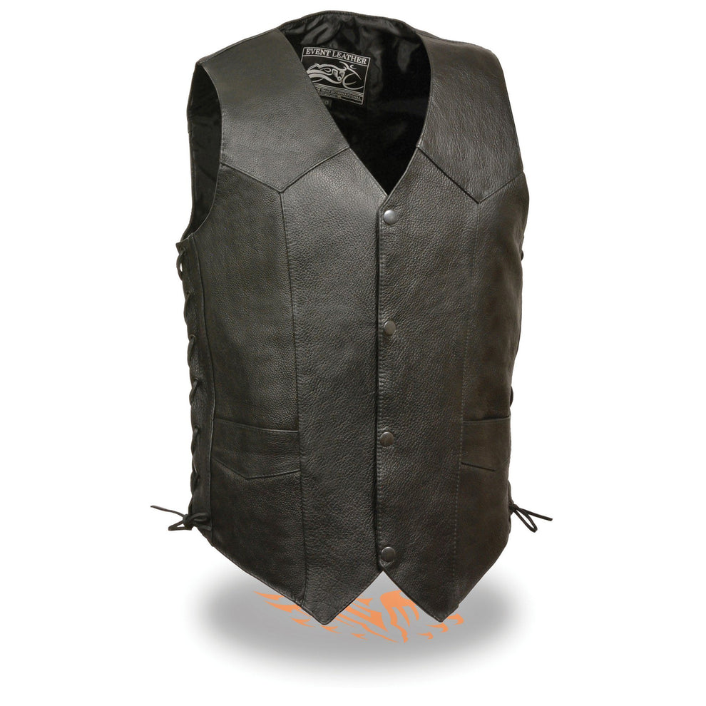 Event Leather-EL1315GO-Men's Black Classic Side Lace Biker Vest