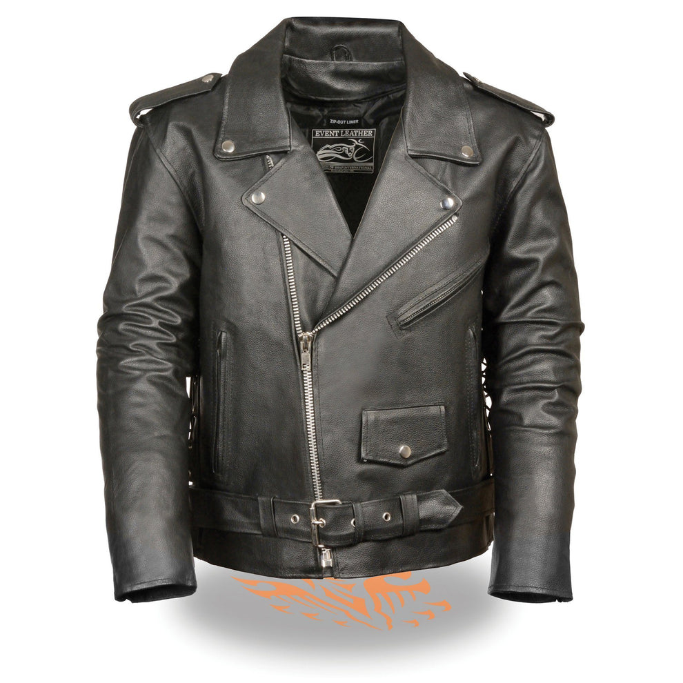 Event Leather-EL5411-Men's Black Classic Side Lace Motorcycle  Jacket