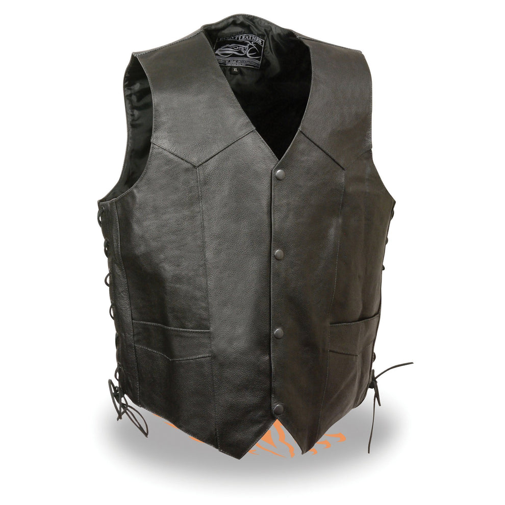 Event Leather-ELM3905-Men's Black Side Lace Leather Vest w/ Skull & Wings