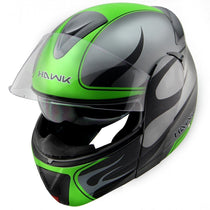 Hawk H-6661 'Blaze' Matte Grey/Green Dual-Visor Modular Motorcycle Helmet