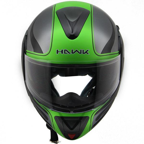 Hawk H-6661 'Blaze' Matte Grey/Green Dual-Visor Modular Motorcycle Helmet