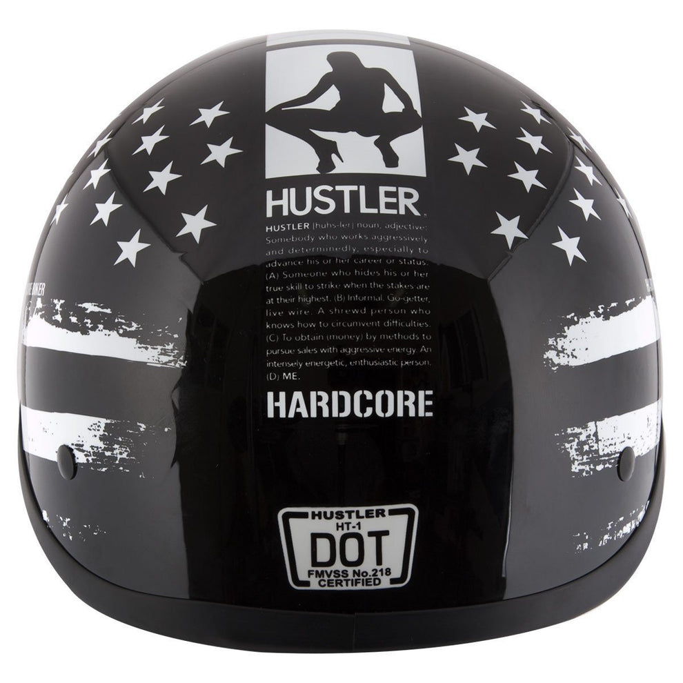Hustler DOT HT-1 Black and White Mono Hustler Flag Glossy Skull Cap Helmet