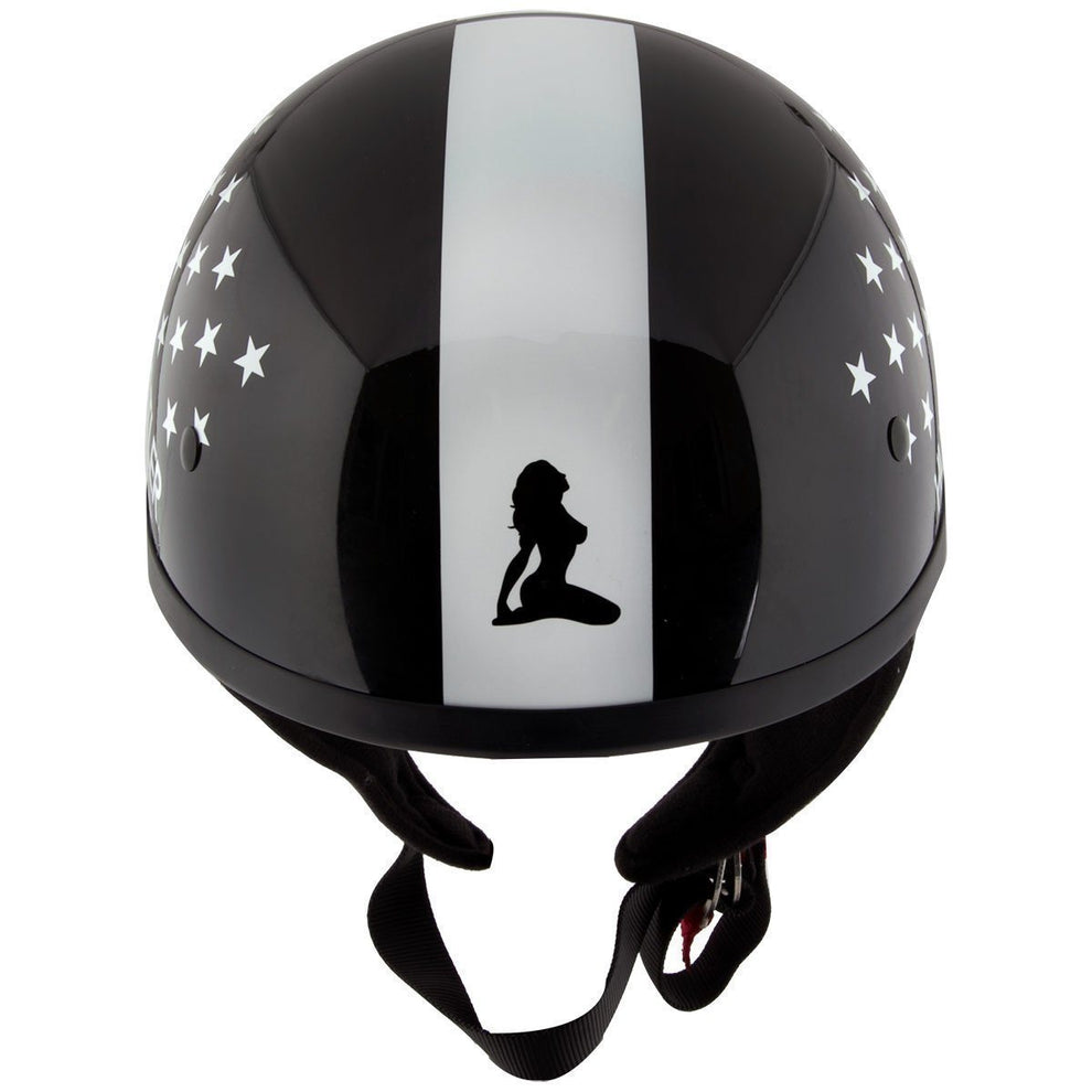 Hustler DOT HT-1 Black and White Mono Hustler Flag Glossy Skull Cap Helmet