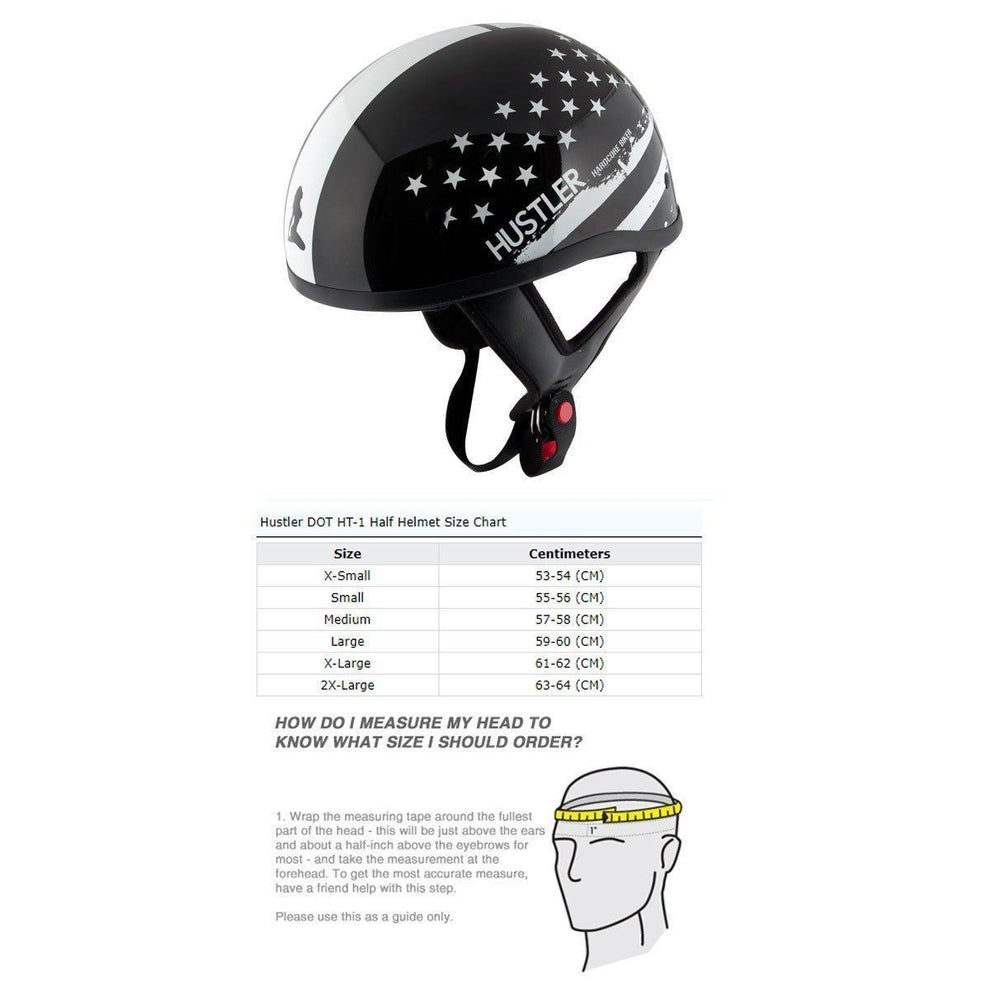 Hustler DOT HT-1 Black and White Mono Hustler Flag Glossy Skull Cap Helmet