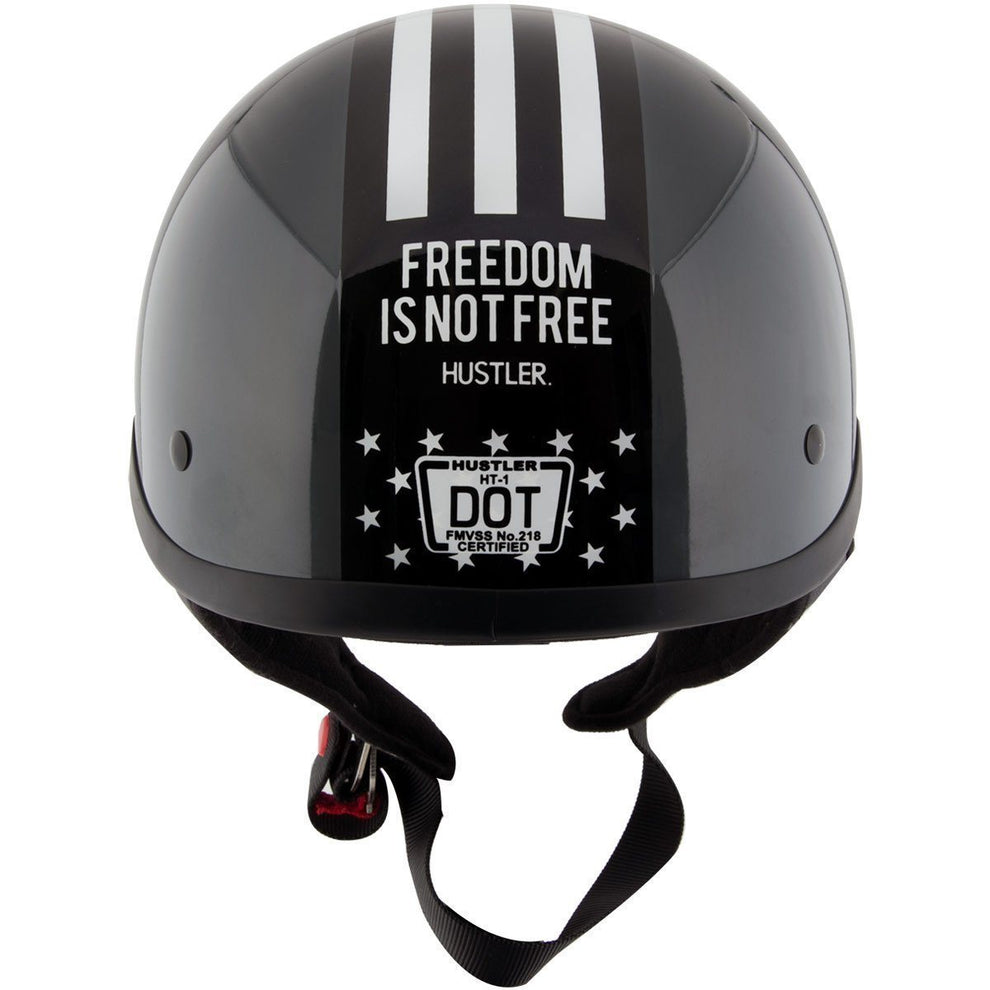 Hustler DOT HT-1  Freedom Is Not Free Glossy Dark Gray and White Skull Cap Helmet