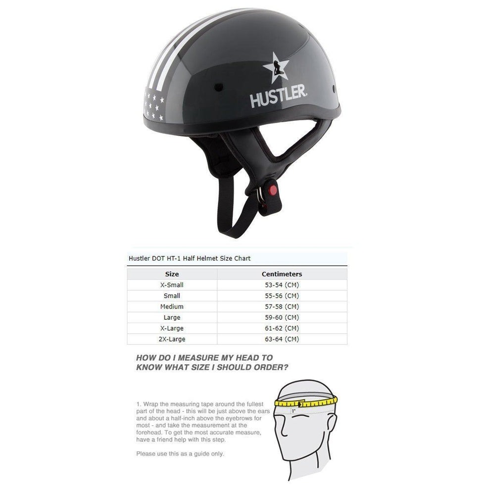 Hustler DOT HT-1  Freedom Is Not Free Glossy Dark Gray and White Skull Cap Helmet