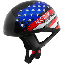 Hustler DOT HT-1 Flag Black Glossy Motorcycle Skull Cap Half Helmet