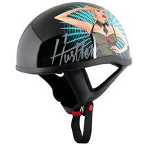 Hustler DOT HT-1 'It's Just Sex' Black Glossy Motorcycle Skull Cap Half Helmet