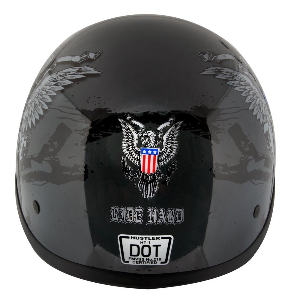 Hustler DOT HT-1 Ride Hard Dark Gray Glossy Skull Cap Helmet