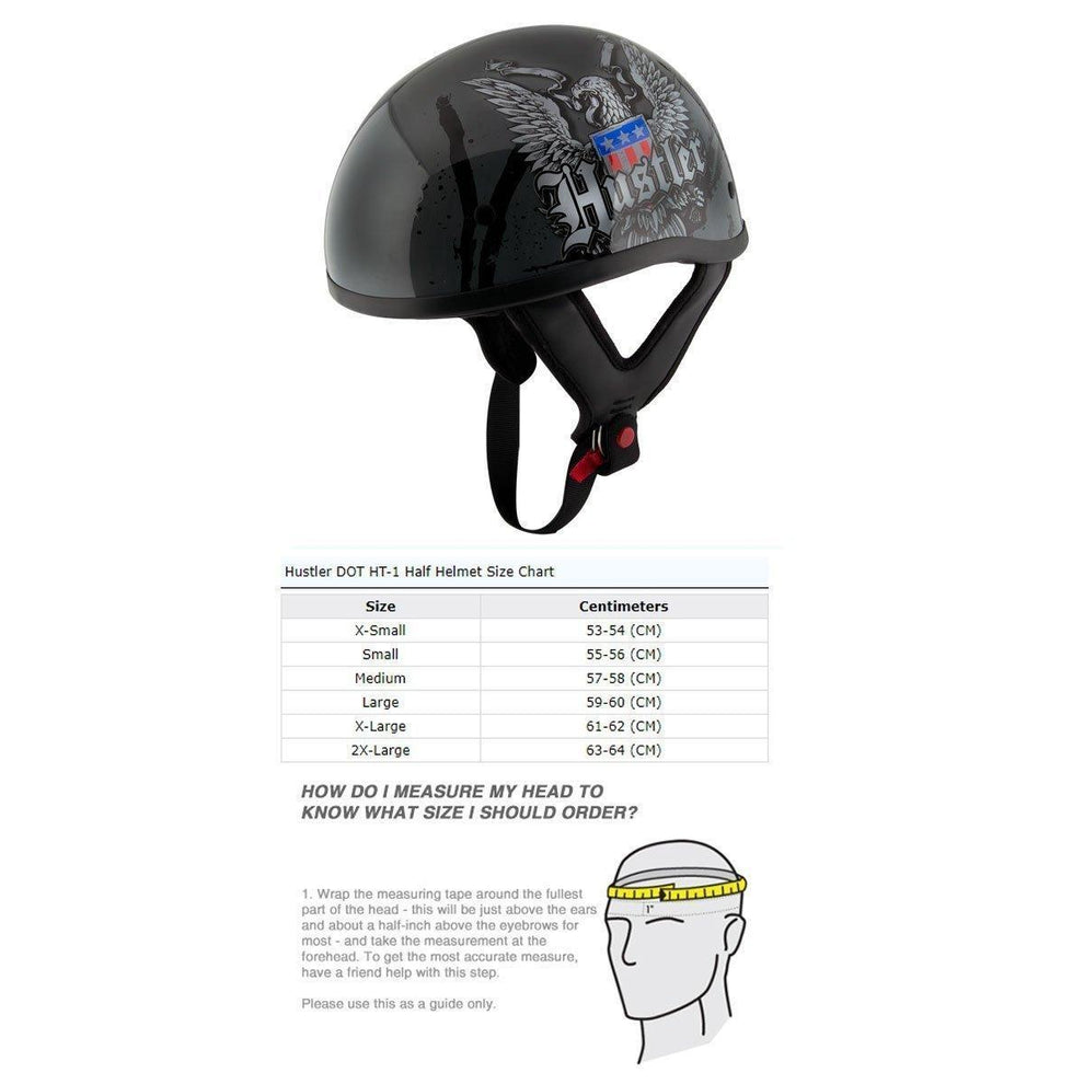 Hustler DOT HT-1 Ride Hard Dark Gray Glossy Skull Cap Helmet