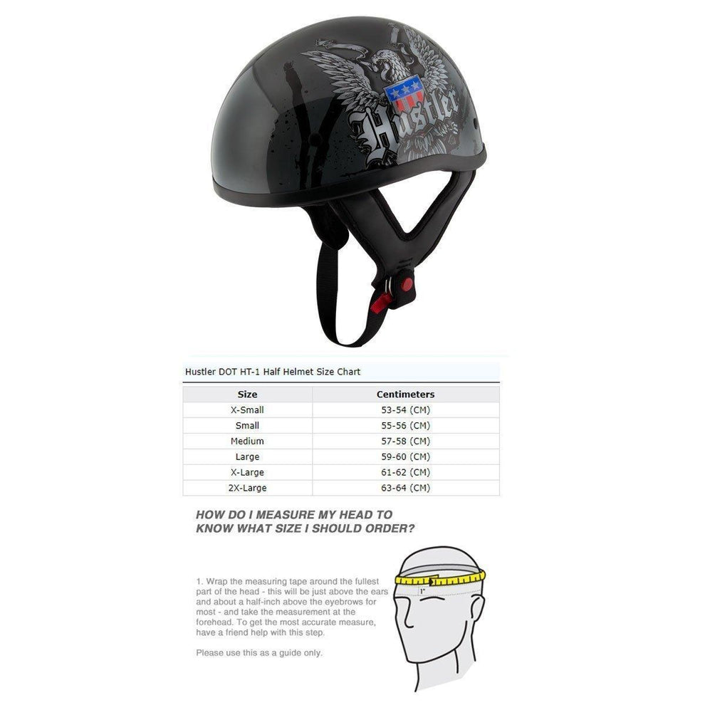 Hustler DOT HT-1 Ride Hard Dark Gray Glossy Skull Cap Helmet with Outlaw 50 'Nemesis' Vintage Face Mask