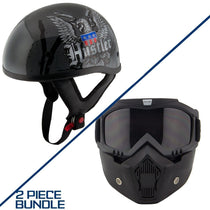 Hustler DOT HT-1 Ride Hard Dark Gray Glossy Skull Cap Helmet with Outlaw 50 'Nemesis' Vintage Face Mask
