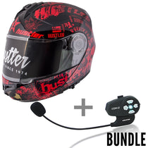 Hustler HT-65 'Hardcore' Black and Red Modular Helmet with Hawk Com 2 Bluetooth System