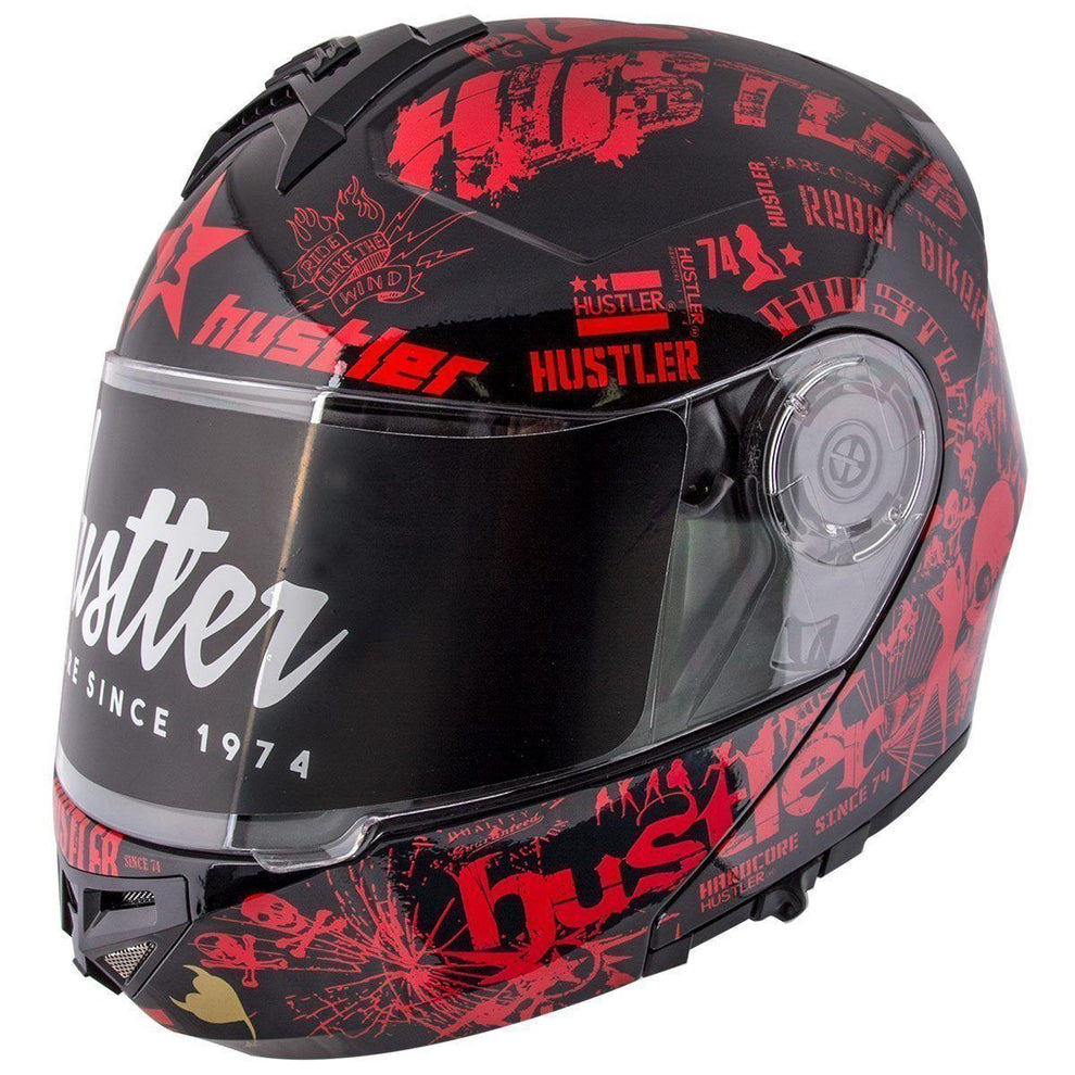 bike helmet hustler xg Hustler HT-65 'Hardcore' Black and Red Modular Helmet with Hawk Com 2 Bluetooth System
