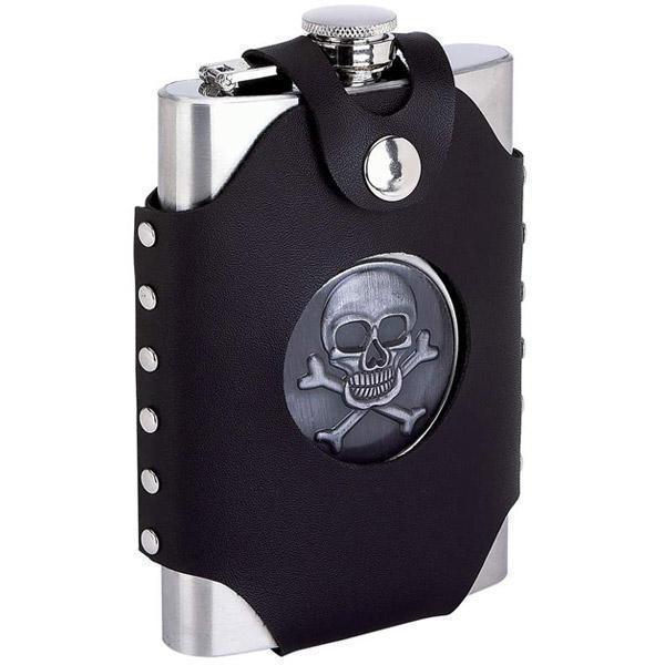 Skull & Crossbones 8 oz. Stainless Steel Flask with Sheath