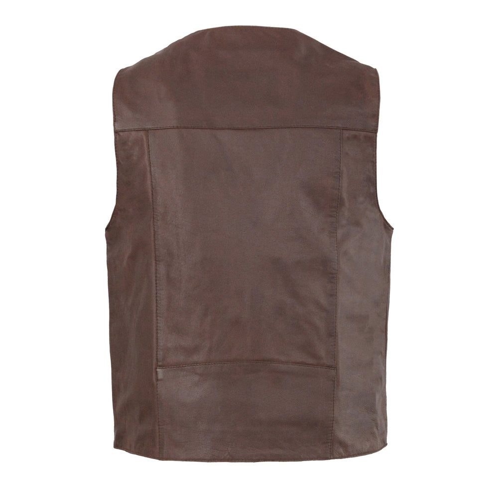 Milwaukee Leather LKM3702 Men's Broken Brown Western Style Plain Side Leather Vest with Buffalo Snaps