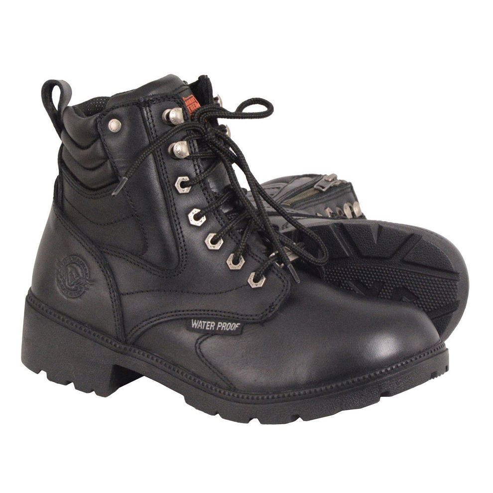 Milwaukee Leather Boots-MBL9321WP-Women’s Black Waterproof Side Zipper Plain Toe Boot