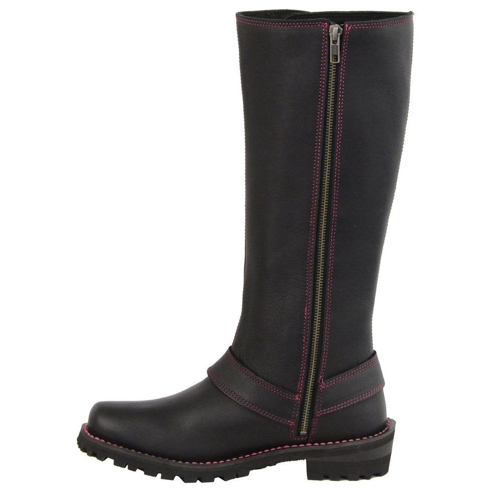 Milwaukee Leather Boots MBL9367 Ladies  14  Inch Leather Harness Boots with Fuchsia Accent Lacing