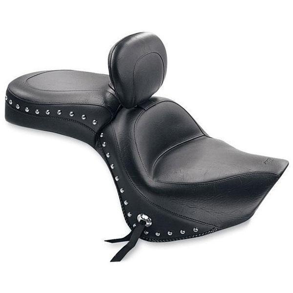Mustang Studded Wide Touring 2-Piece Seat with Driver Backrest for Yamaha 2002-09 XVS1100AT V Star 1100 Silverado, 2000-09 Yamaha V-Star 1100 Classic