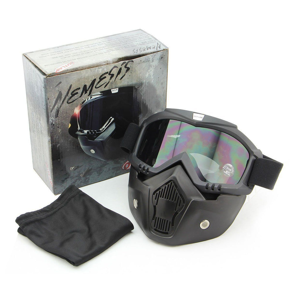 Hustler DOT HT-1 Ride Hard Dark Gray Glossy Skull Cap Helmet with Outlaw 50 'Nemesis' Vintage Face Mask
