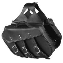 X-551-03ZB  Zip Off Black Plain PVC Three Strap Motorcycle Saddlebags