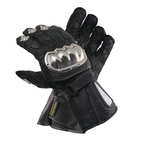 Xelement XG1470 Men's Black Naked Stainless Steel Premium Leather Padded Racing Gloves