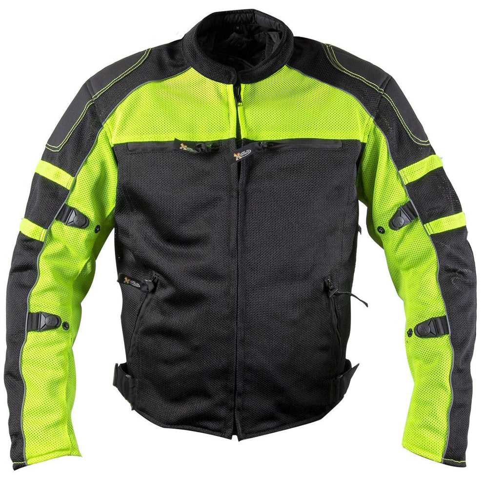 Xelement XS6550 'Fumes' Men's Black and High-Viz All Weather Mesh Level 3 CE Armored Motorcycle Jacket