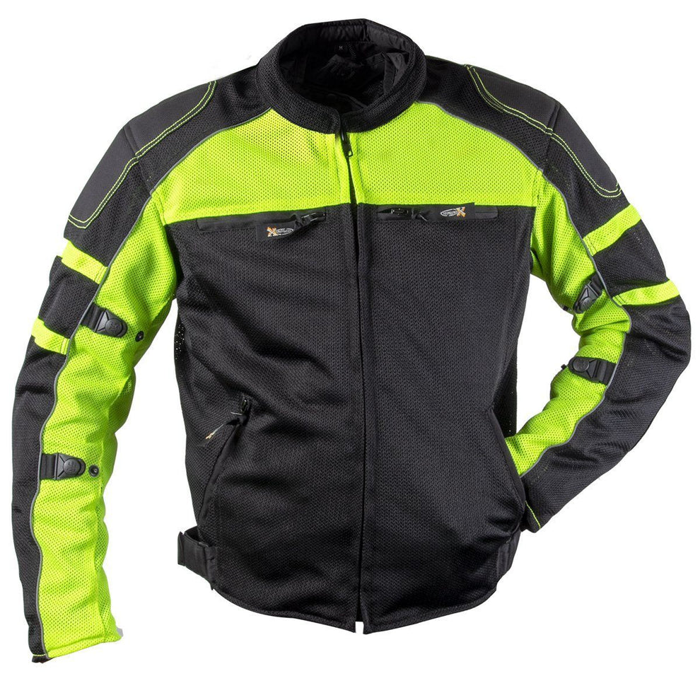 Xelement XS6550 'Fumes' Men's Black and High-Viz All Weather Mesh Level 3 CE Armored Motorcycle Jacket