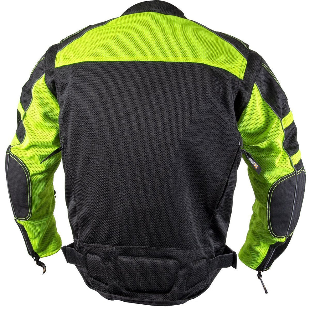 Xelement XS6550 'Fumes' Men's Black and High-Viz All Weather Mesh Level 3 CE Armored Motorcycle Jacket