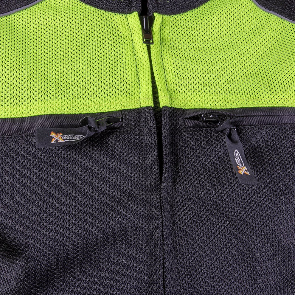 Xelement XS6550 'Fumes' Men's Black and High-Viz All Weather Mesh Level 3 CE Armored Motorcycle Jacket